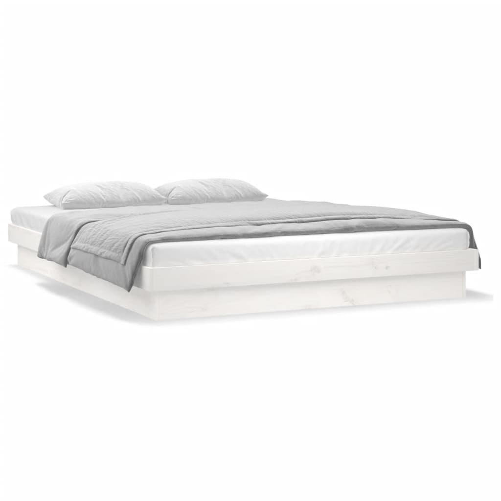 Sengeramme med LED hvit 140x190 cm heltre