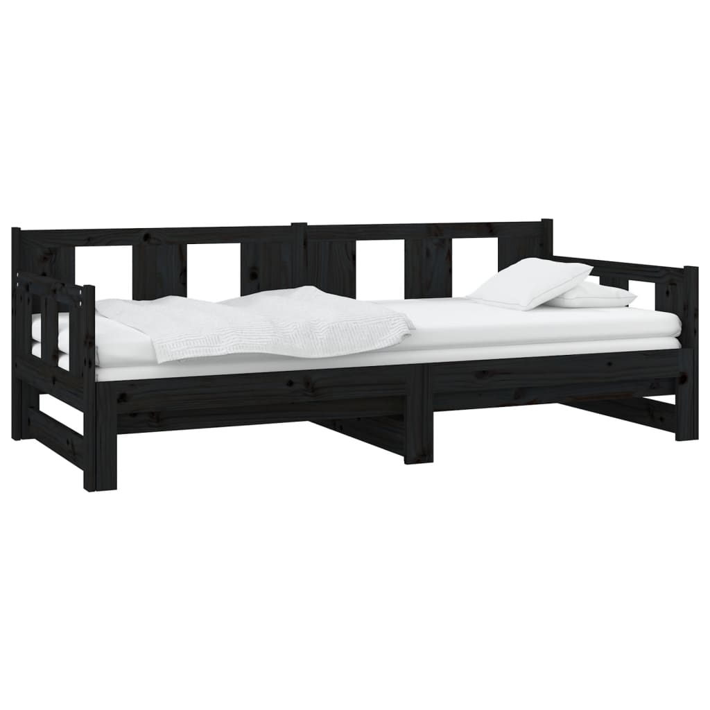 Uttrekkbar dagseng svart heltre furu 2x(80x200) cm