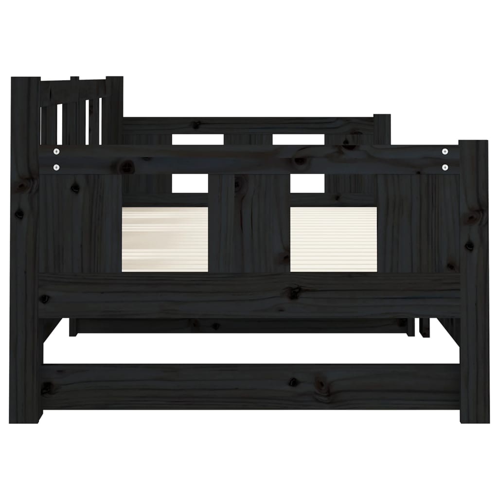 Uttrekkbar dagseng svart heltre furu 2x(90x190) cm
