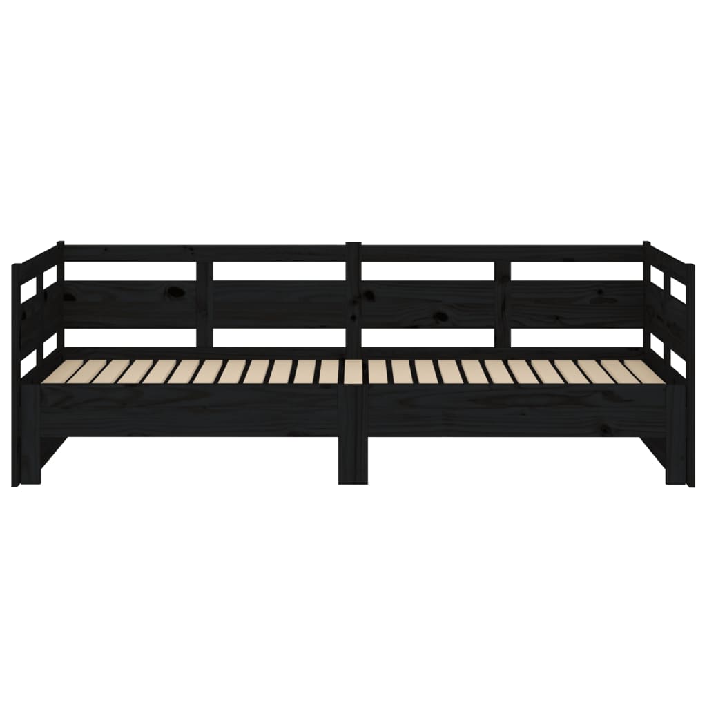 Uttrekkbar dagseng svart heltre furu 2x(80x200) cm