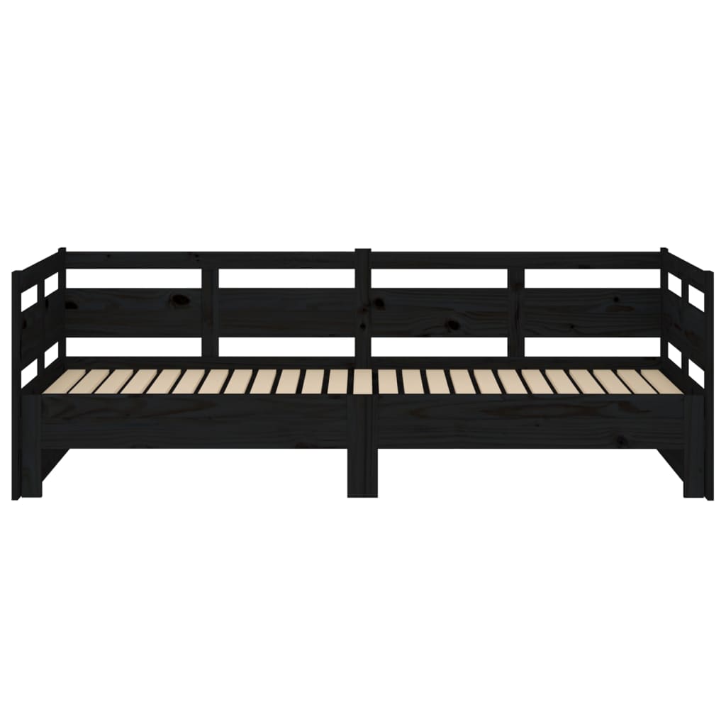 Uttrekkbar dagseng svart heltre furu 2x(90x190) cm