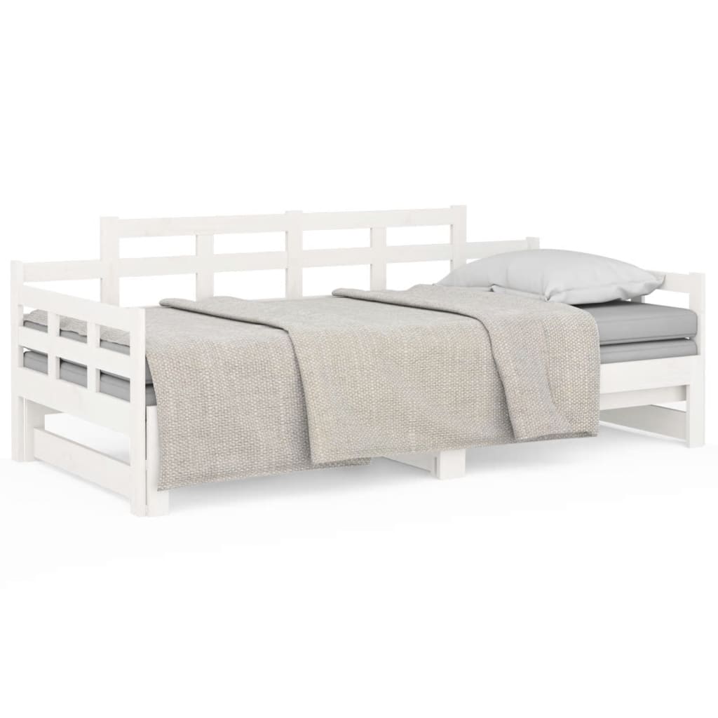 Uttrekkbar dagseng hvit heltre furu 2x(90x190) cm