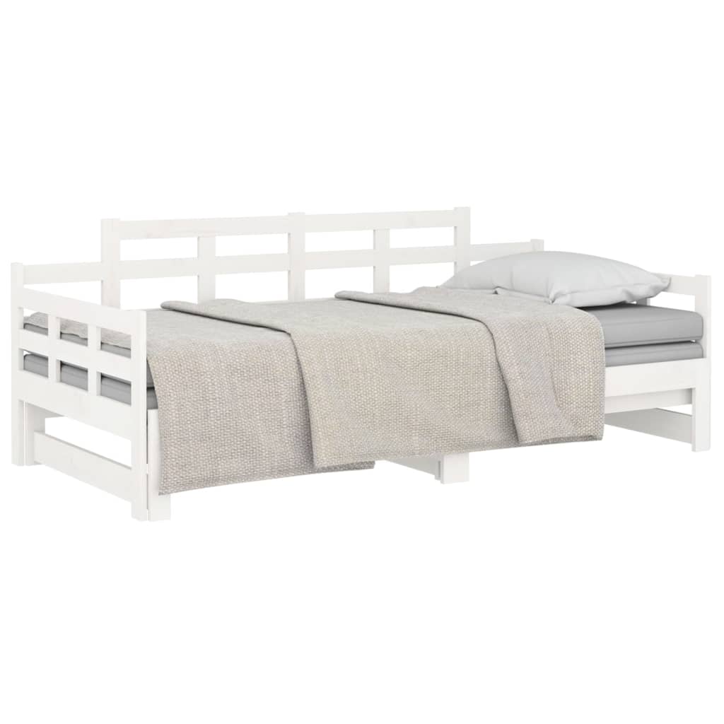Uttrekkbar dagseng hvit heltre furu 2x(90x190) cm
