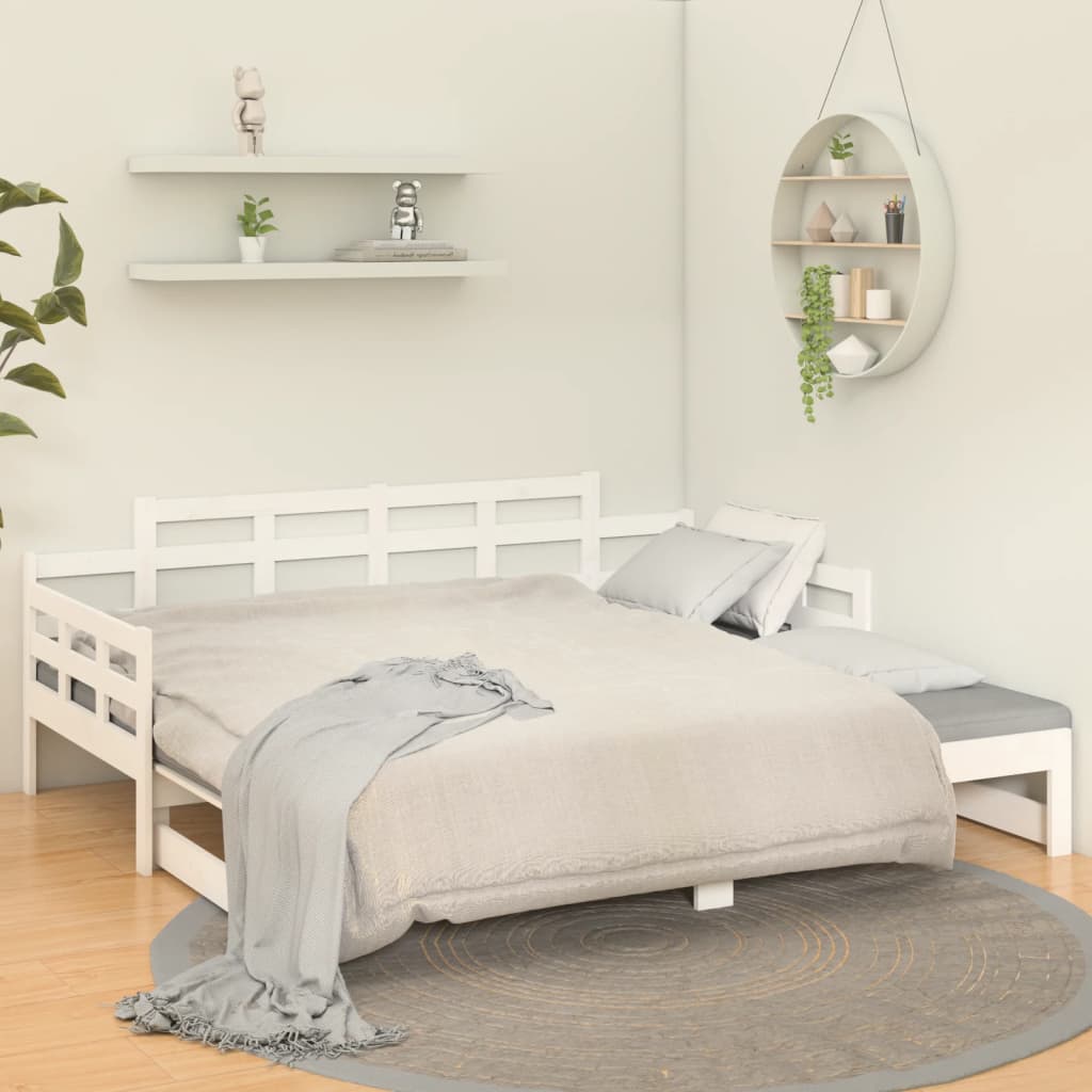 Uttrekkbar dagseng hvit heltre furu 2x(90x190) cm