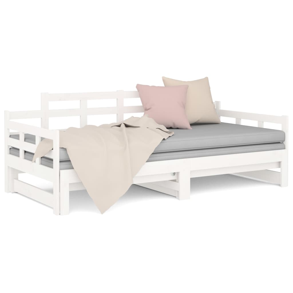 Uttrekkbar dagseng hvit heltre furu 2x(90x190) cm
