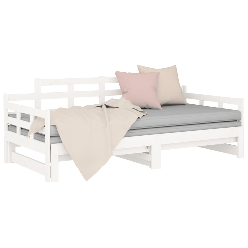 Uttrekkbar dagseng hvit heltre furu 2x(90x190) cm