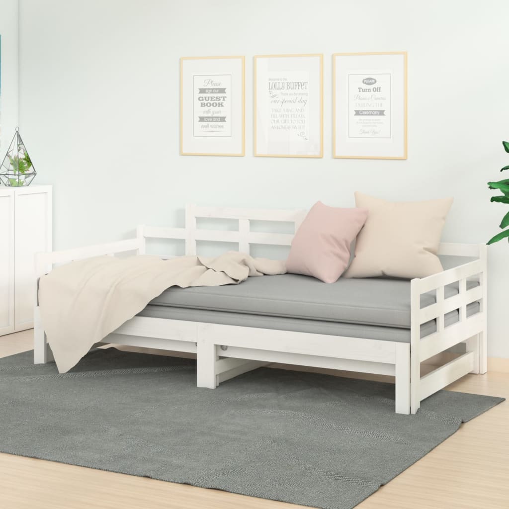 Uttrekkbar dagseng hvit heltre furu 2x(90x190) cm