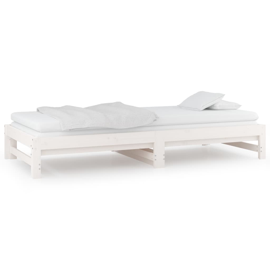 Uttrekkbar dagseng hvit 2x(90x200) cm heltre furu