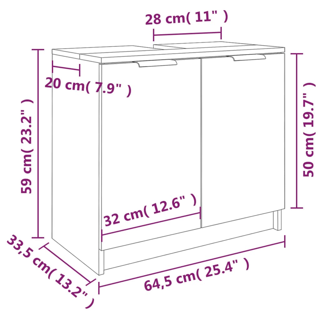 Baderomsskap høyglans hvit 64,5x33,5x59 cm konstruert tre