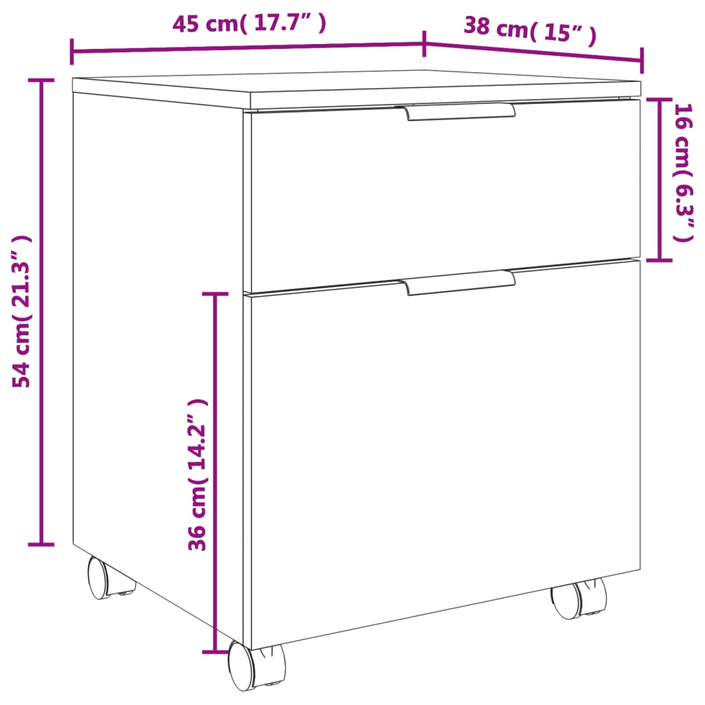 Mobilt arkivskap med hjul hvit 45x38x54 cm konstruert tre