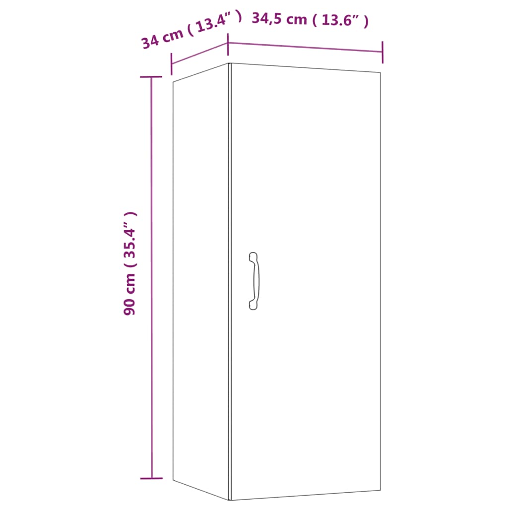 Veggskap svart 34,5x34x90 cm konstruert tre