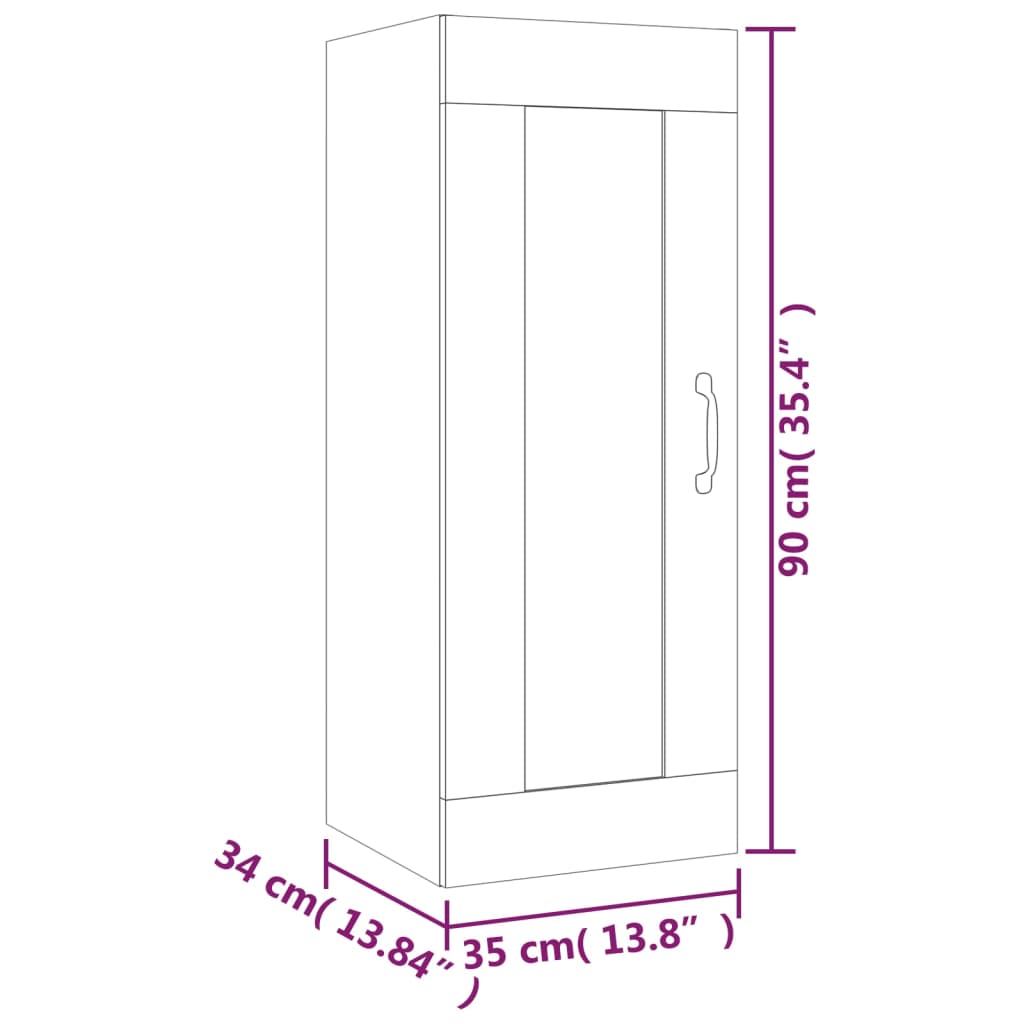 Veggskap hvit 35x34x90 cm konstruert tre