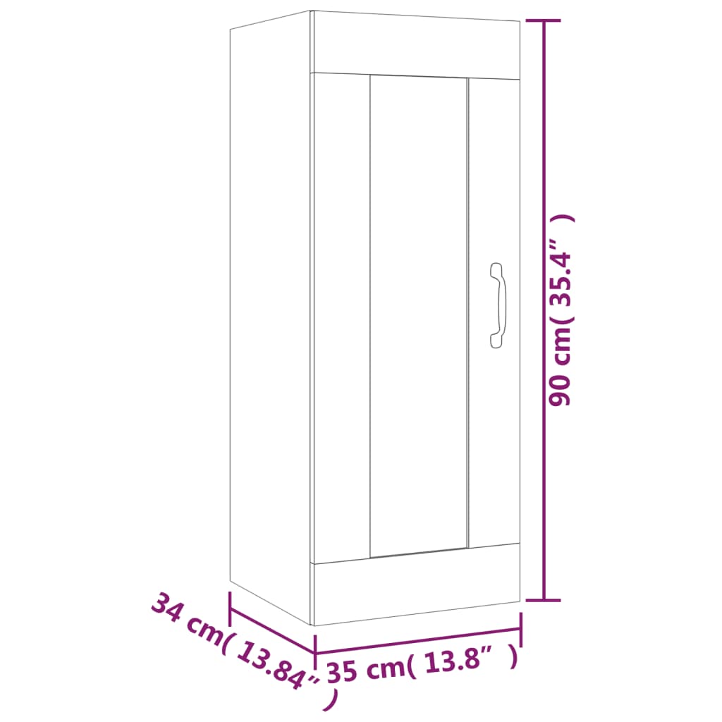 Veggskap høyglans hvit 35x34x90 cm konstruert tre