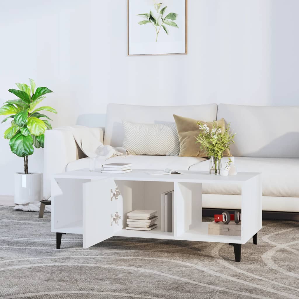 Salongbord hvit 102x50x40 cm konstruert tre