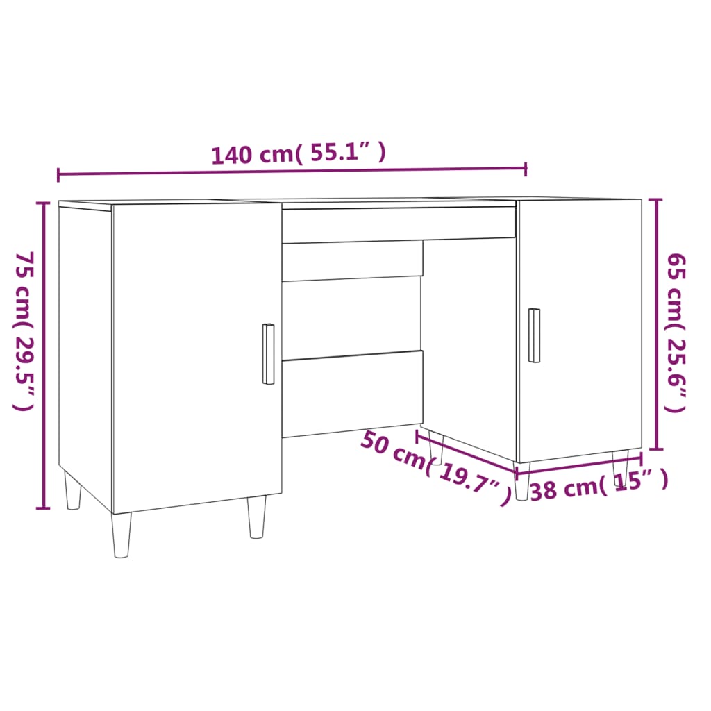 Skrivebord sonoma eik 140x50x75 cm konstruert tre