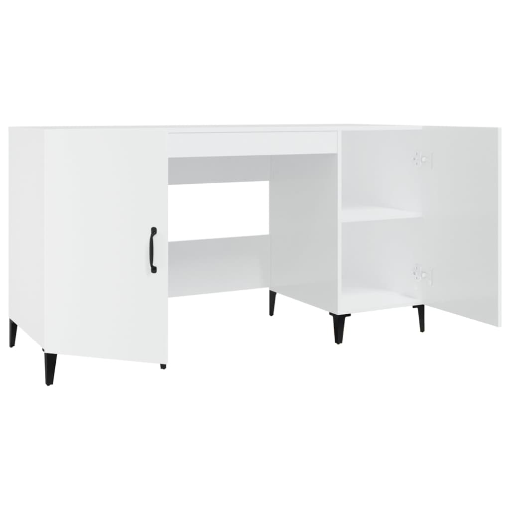 Skrivebord høyglans hvit 140x50x75 cm konstruert tre