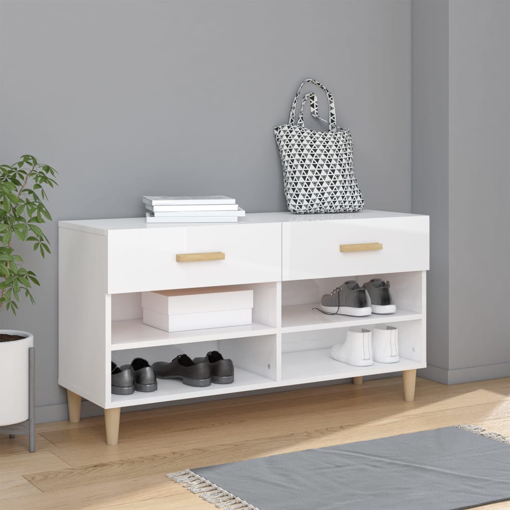Skoskap høyglans hvit 102x35x55 cm konstruert tre