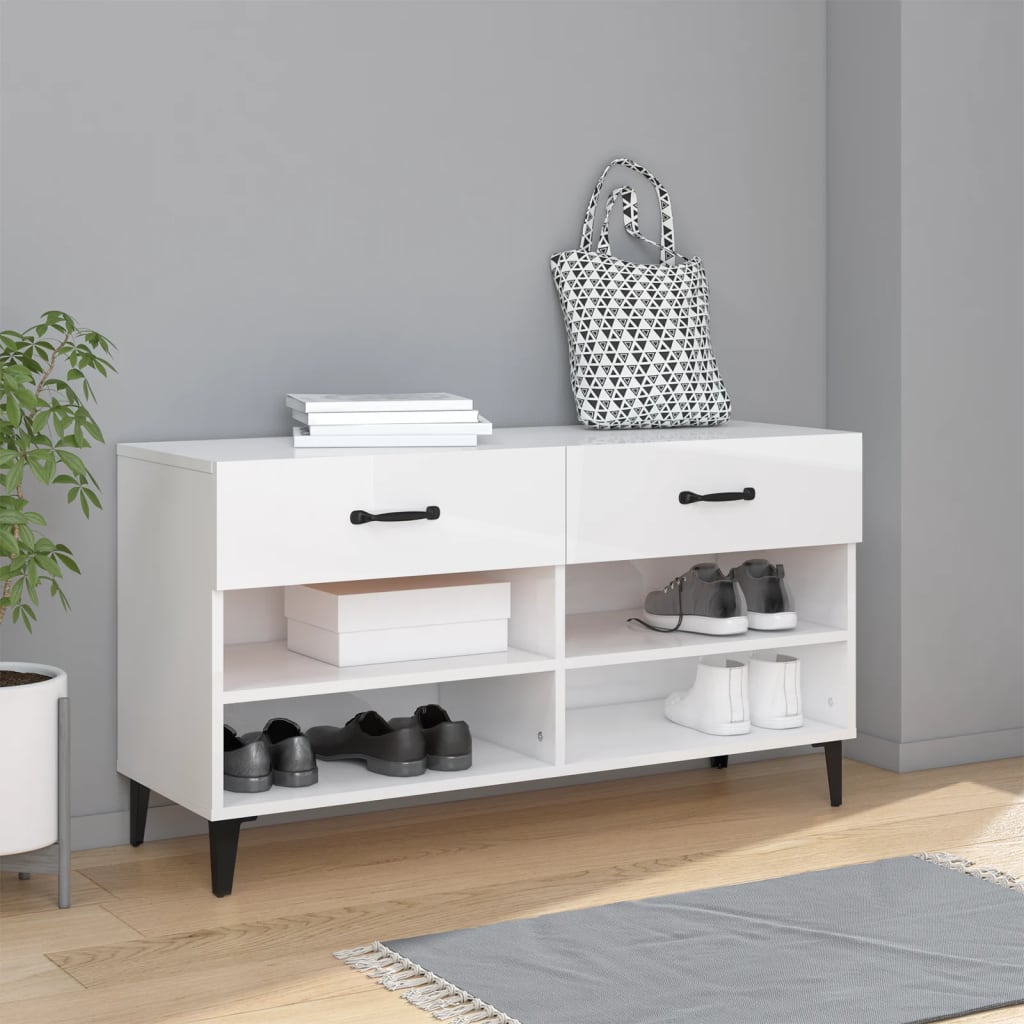 Skoskap høyglans hvit 102x35x55 cm konstruert tre