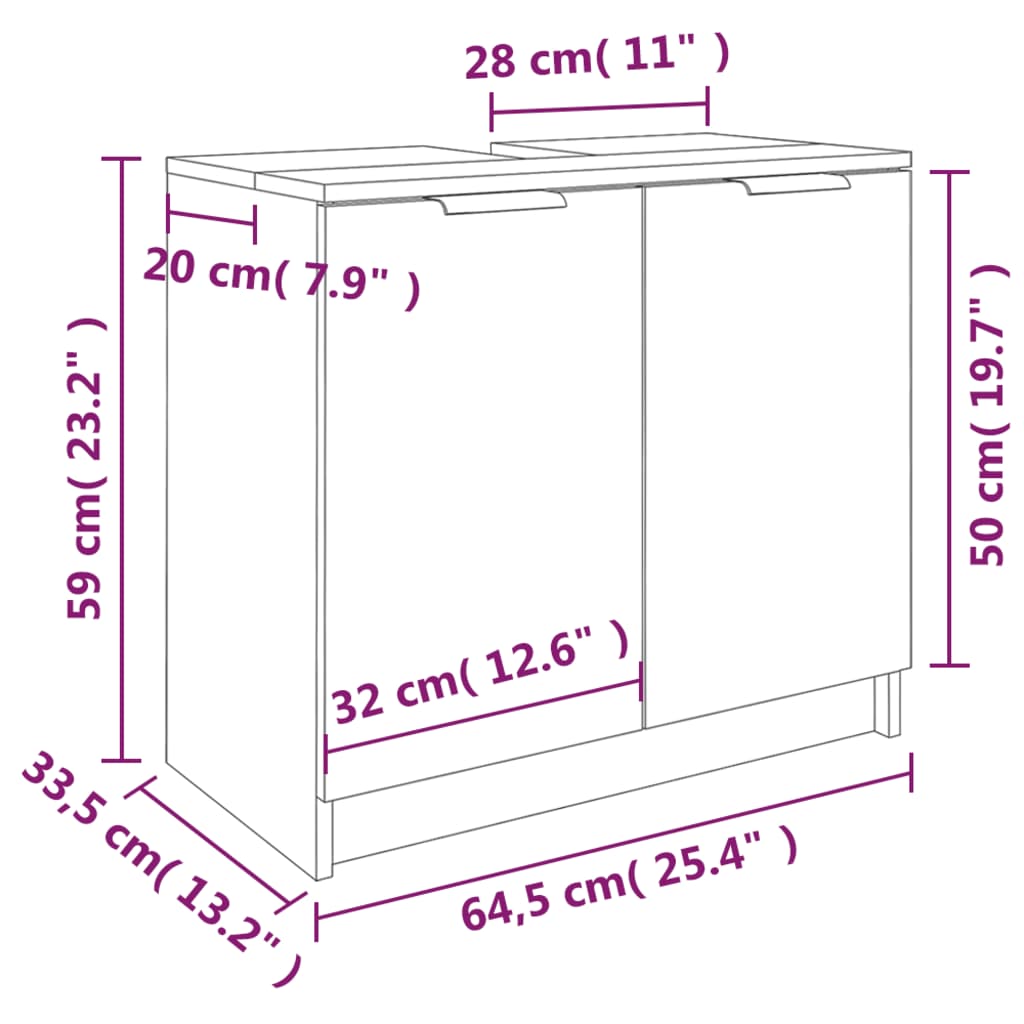 Baderomsskap brun eik 64,5x33,5x59 cm konstruert tre