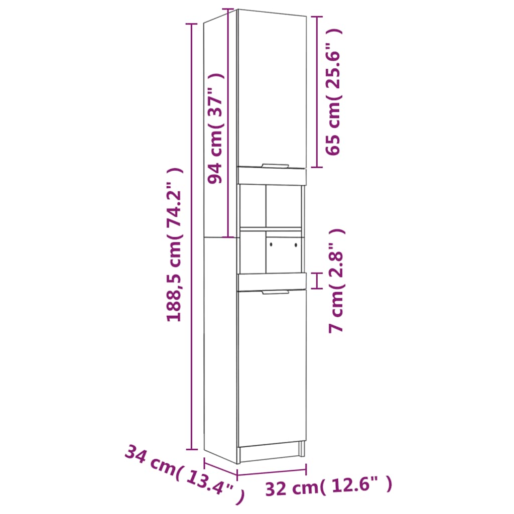 Baderomsskap røkt eik 32x34x188,5 cm konstruert tre