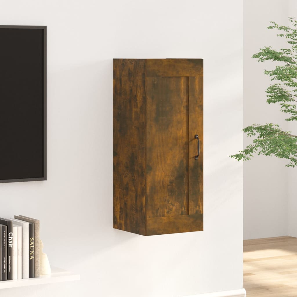 Vegghengt skap røkt eik 35x34x90 cm konstruert tre