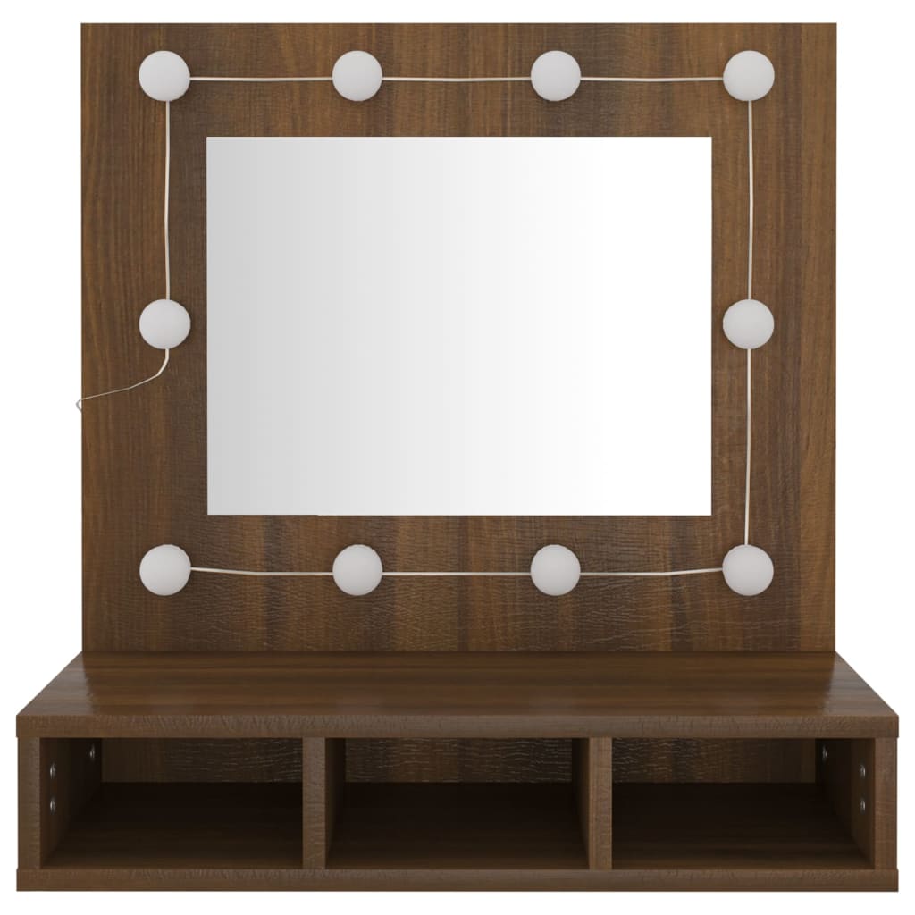 Speilskap med LED brun eik 60x31,5x62 cm