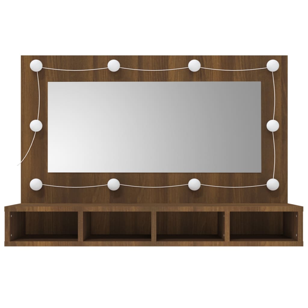 Speilskap med LED brun eik 90x31,5x62 cm