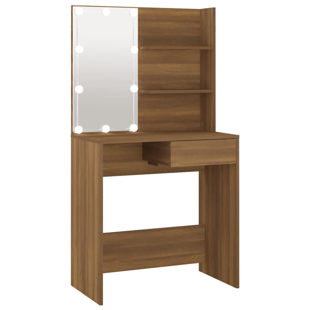 Sminkebord med LED brun eik 74,5x40x141 cm