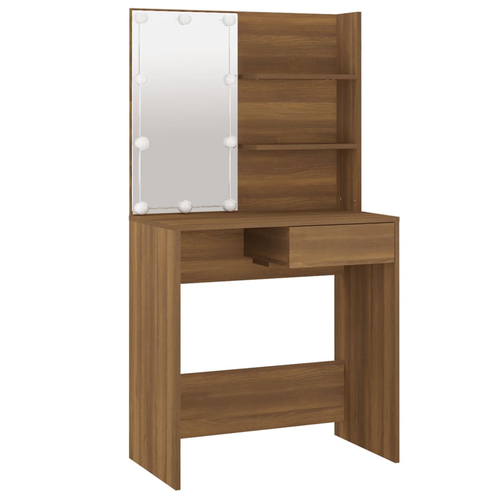 Sminkebord med LED brun eik 74,5x40x141 cm