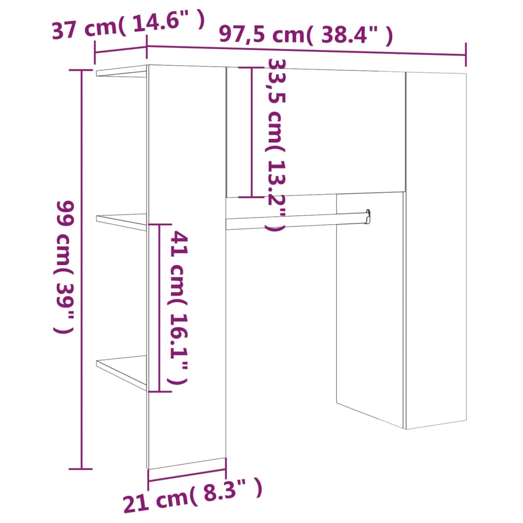 Gangskap røkt eik 97,5x37x99 cm konstruert tre