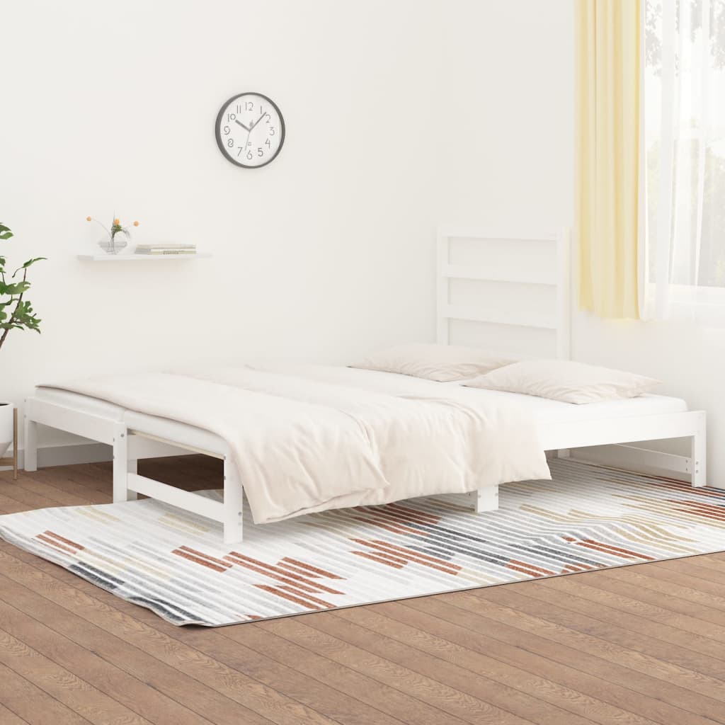 Uttrekkbar dagseng hvit 2x(90x200) cm heltre furu
