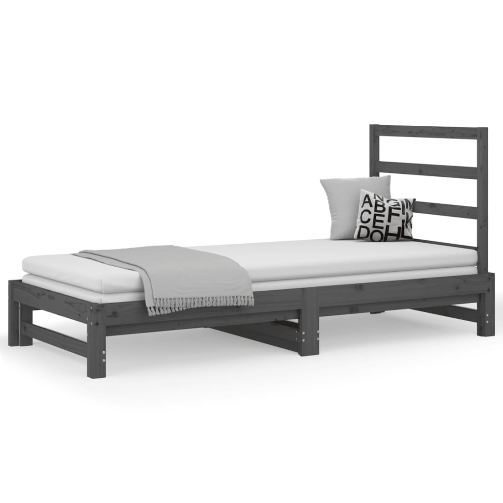 Uttrekkbar dagseng grå 2x(90x200) cm heltre furu