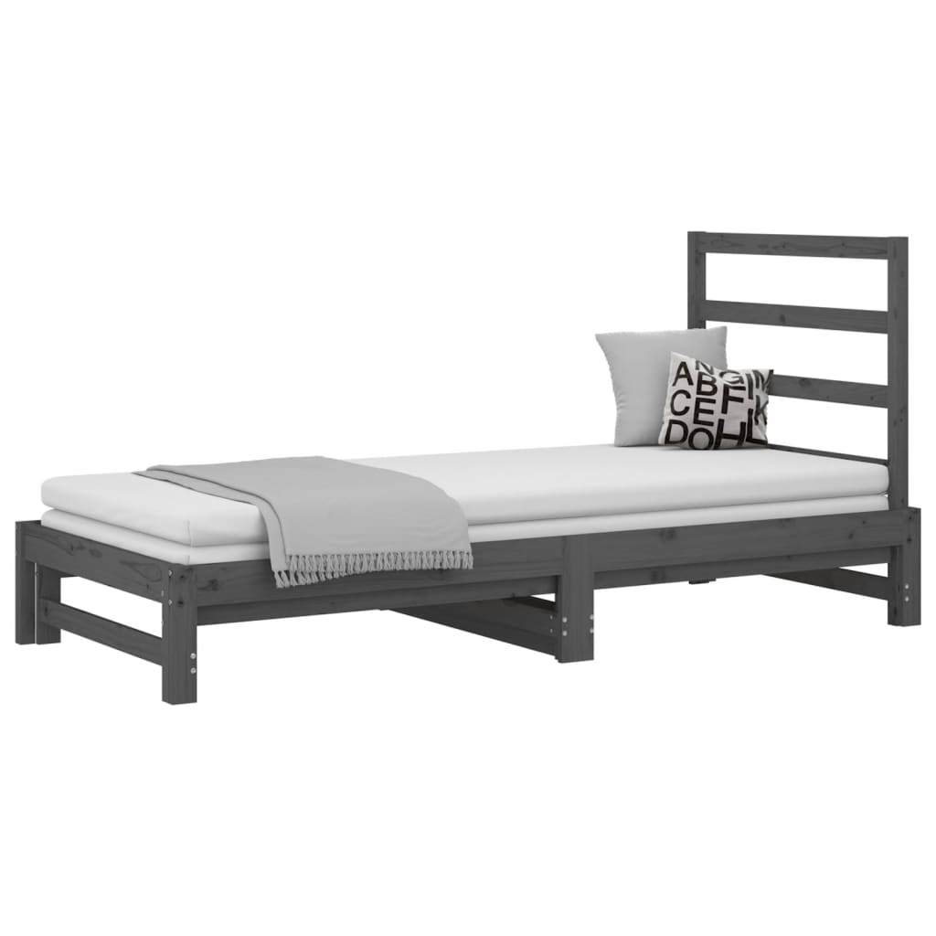 Uttrekkbar dagseng grå 2x(90x200) cm heltre furu