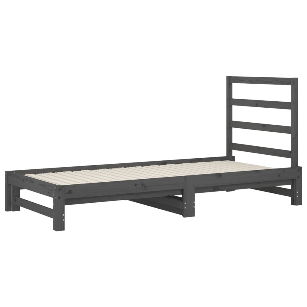 Uttrekkbar dagseng grå 2x(90x200) cm heltre furu