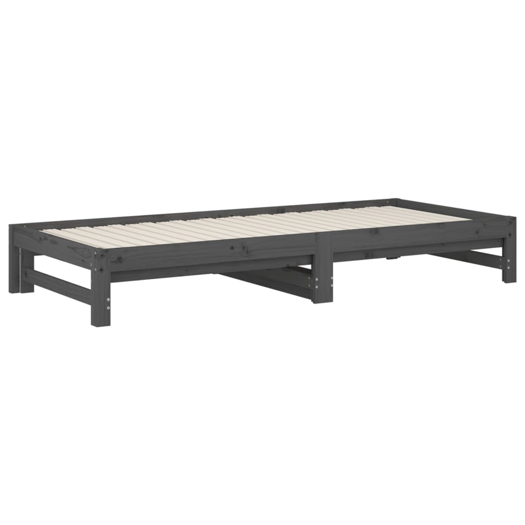 Uttrekkbar dagseng grå 2x(90x200) cm heltre furu