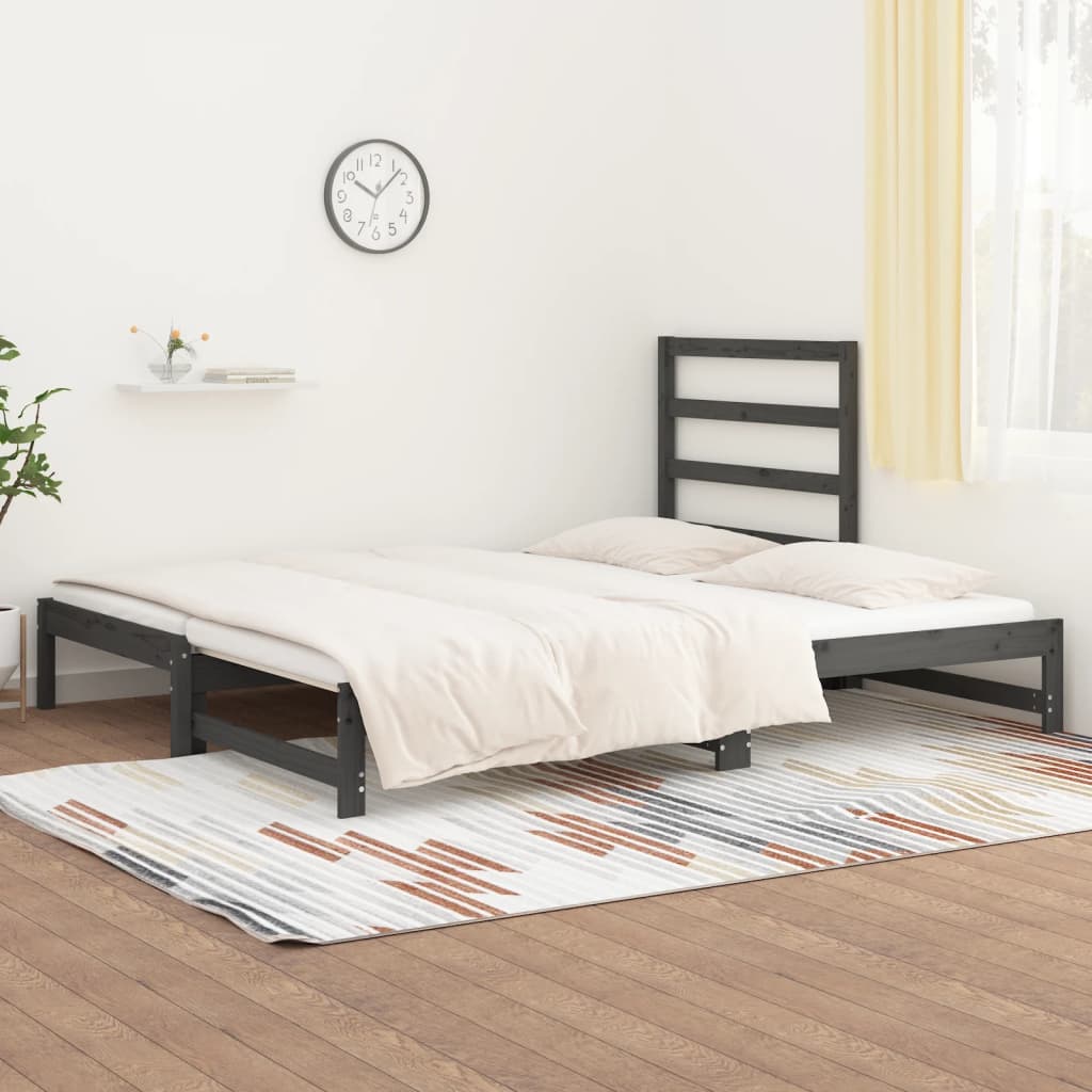 Uttrekkbar dagseng grå 2x(90x200) cm heltre furu
