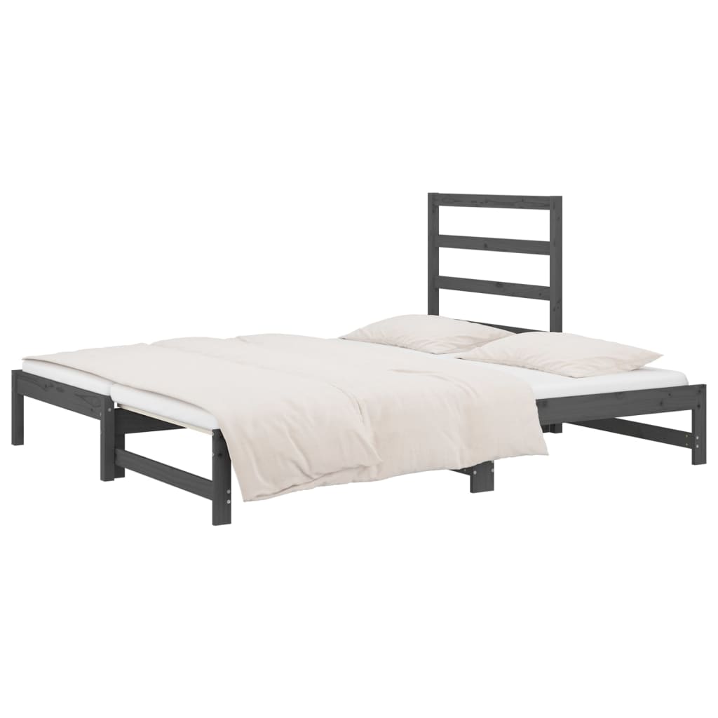Uttrekkbar dagseng grå 2x(90x200) cm heltre furu