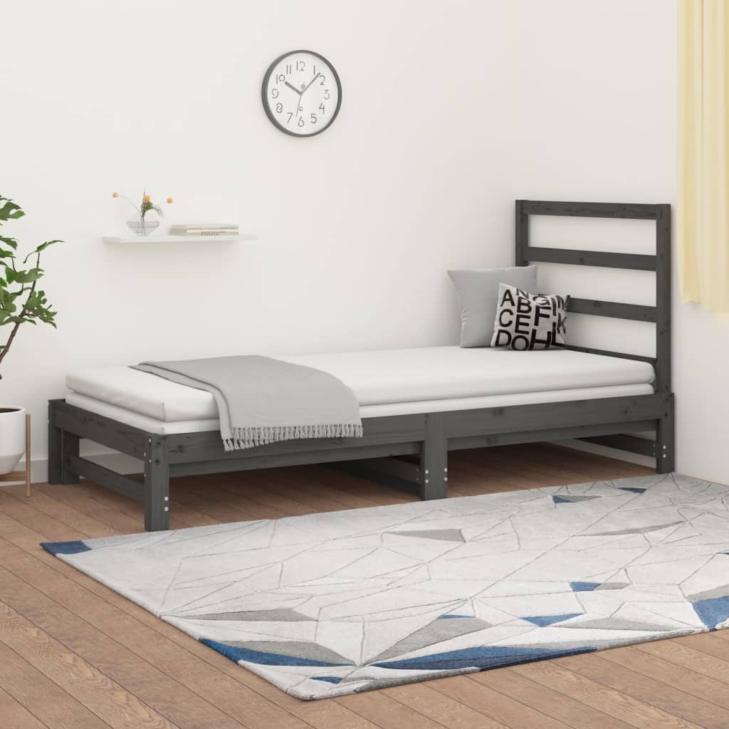 Uttrekkbar dagseng grå 2x(90x200) cm heltre furu