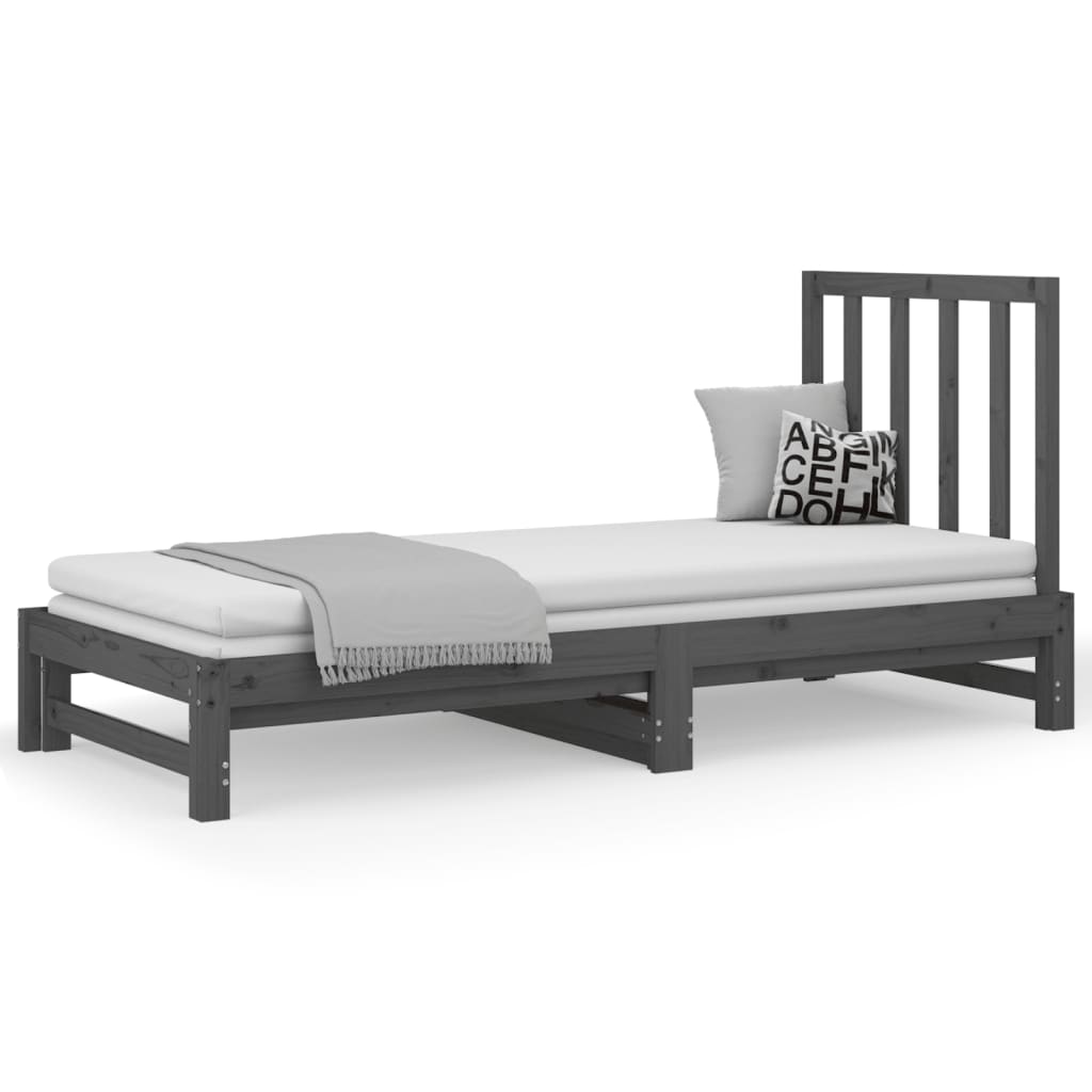 Uttrekkbar dagseng grå 2x(90x200) cm heltre furu