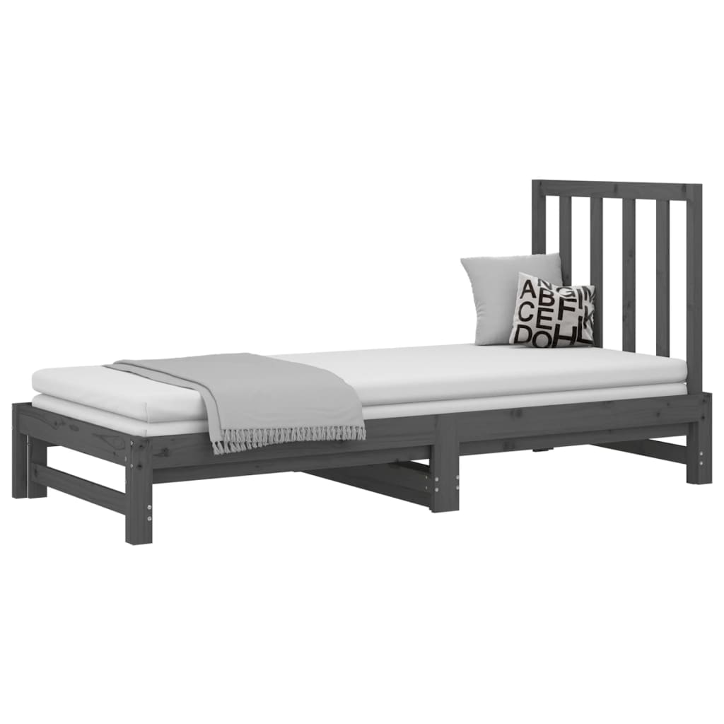 Uttrekkbar dagseng grå 2x(90x200) cm heltre furu