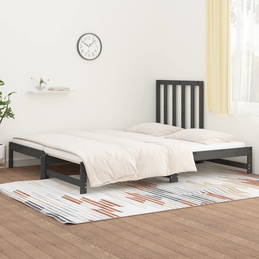 Uttrekkbar dagseng grå 2x(90x200) cm heltre furu