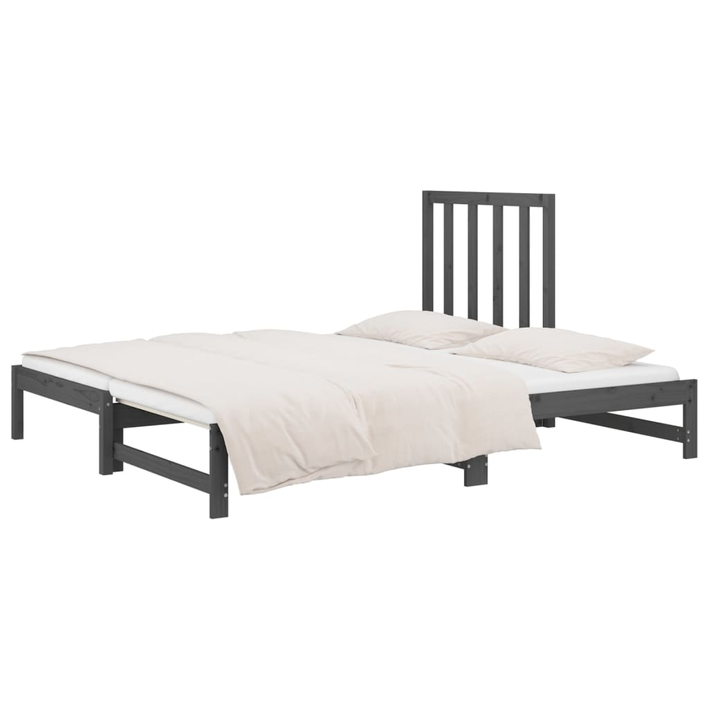 Uttrekkbar dagseng grå 2x(90x200) cm heltre furu