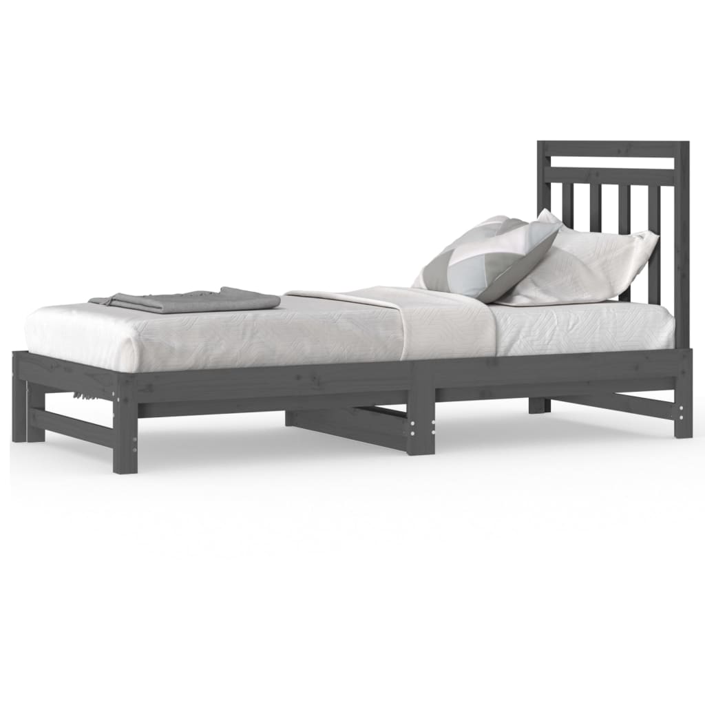 Uttrekkbar dagseng grå 2x(90x200) cm heltre furu