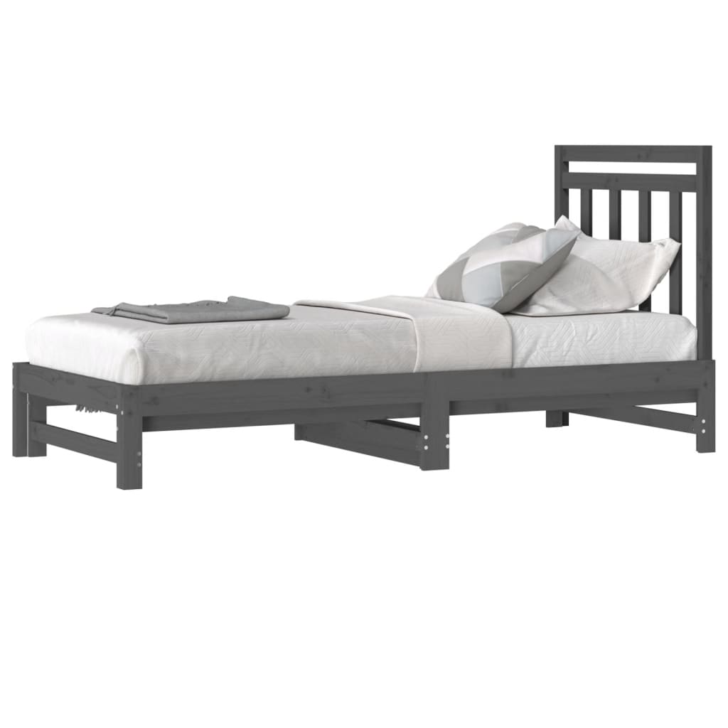 Uttrekkbar dagseng grå 2x(90x200) cm heltre furu