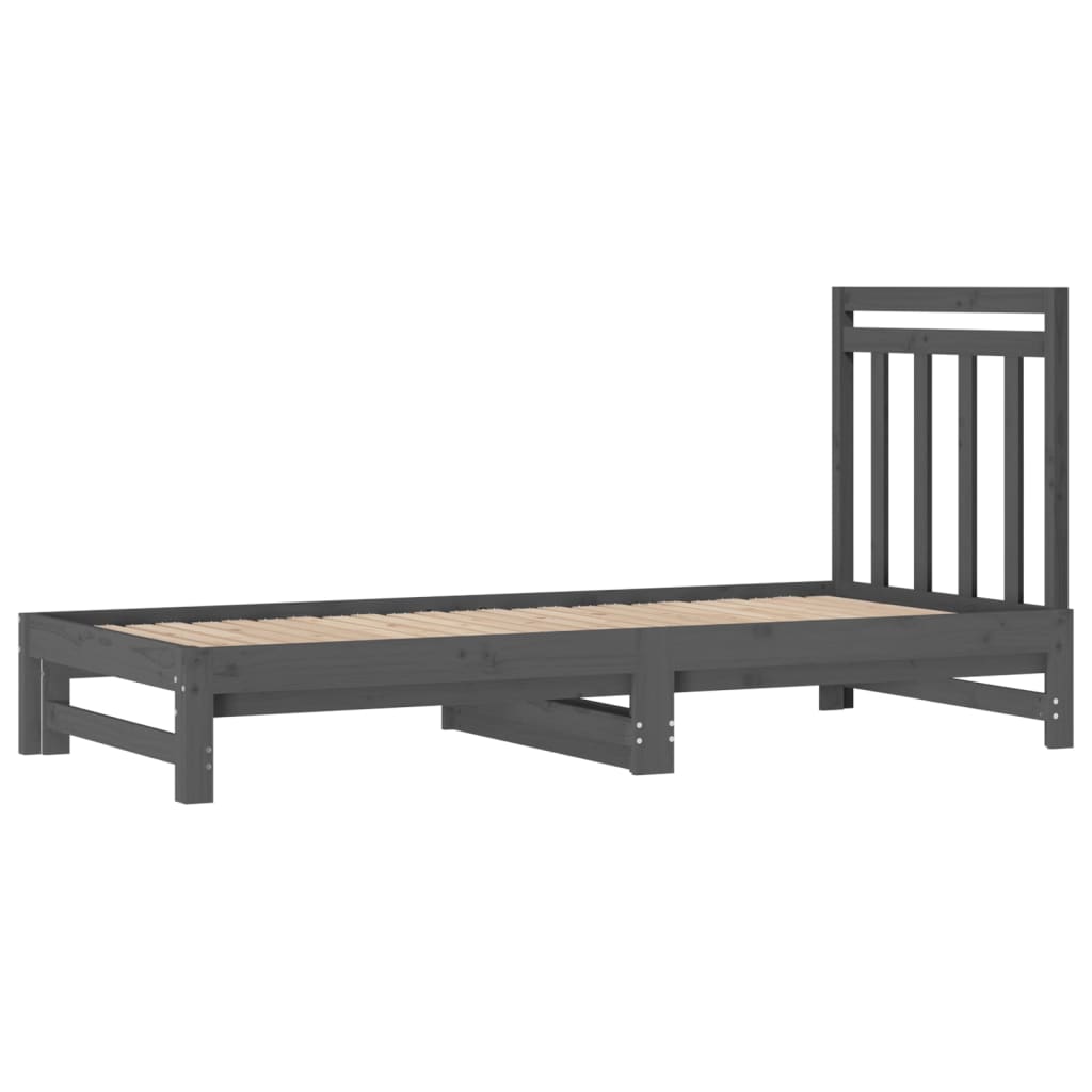 Uttrekkbar dagseng grå 2x(90x200) cm heltre furu
