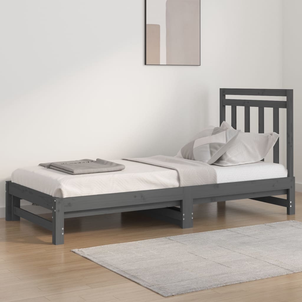 Uttrekkbar dagseng grå 2x(90x200) cm heltre furu