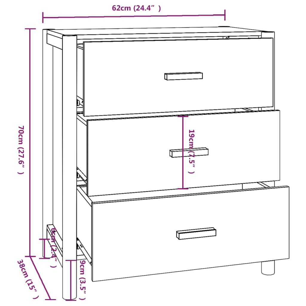 Skjenk hvit 62x38x70 cm konstruert tre