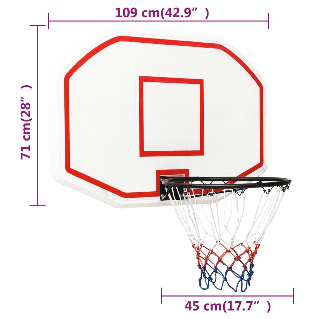 Bakplate for basketballkurv hvit 109x71x3 cm polyeten