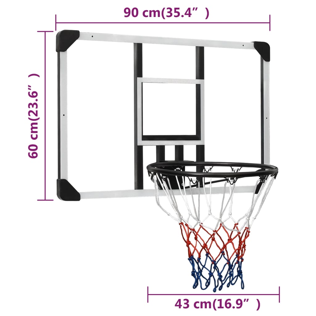 Basketballplate gjennomsiktig 90x60x2,5 cm polyeten