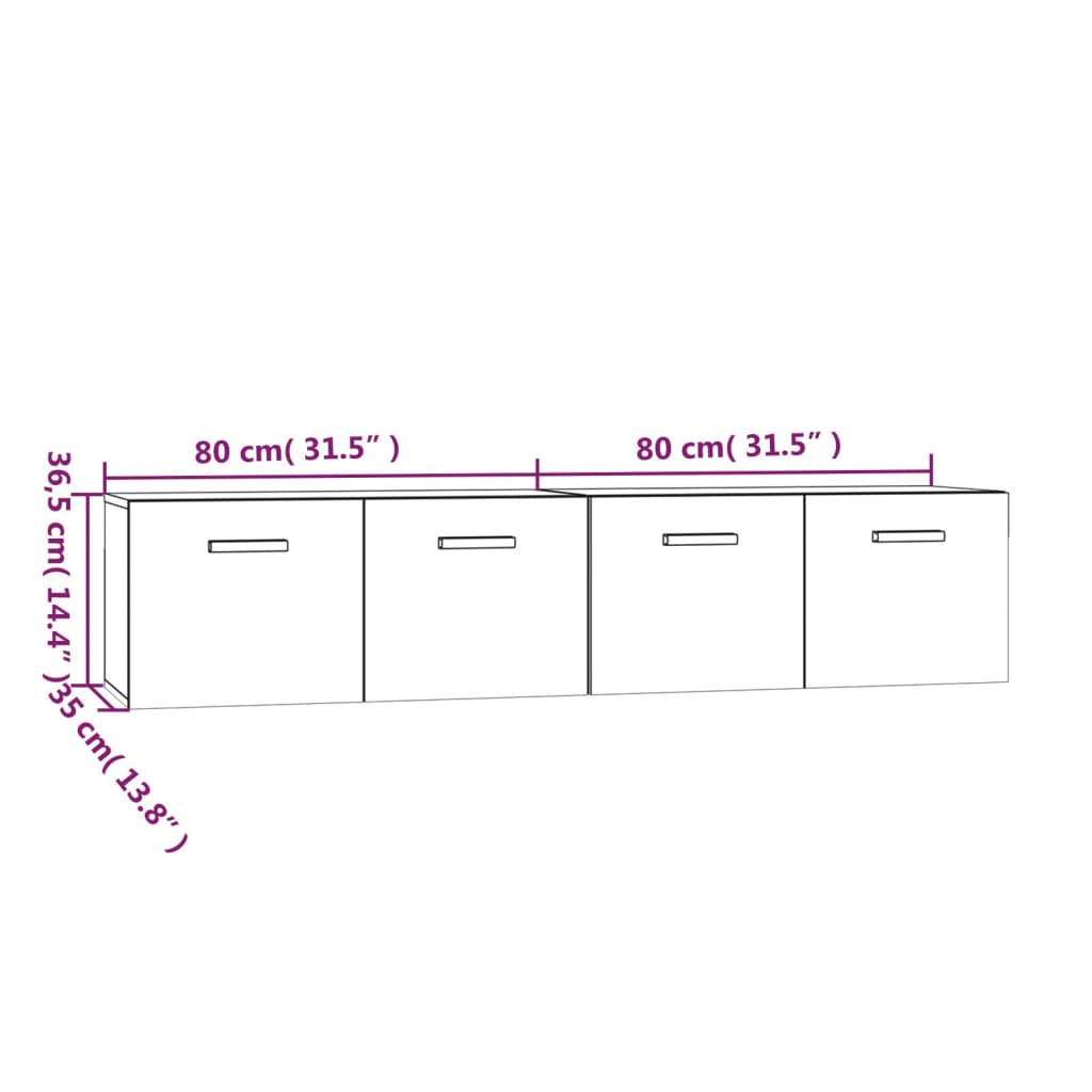 Veggskap 2 stk grå sonoma 80x35x36,5 cm konstruert tre